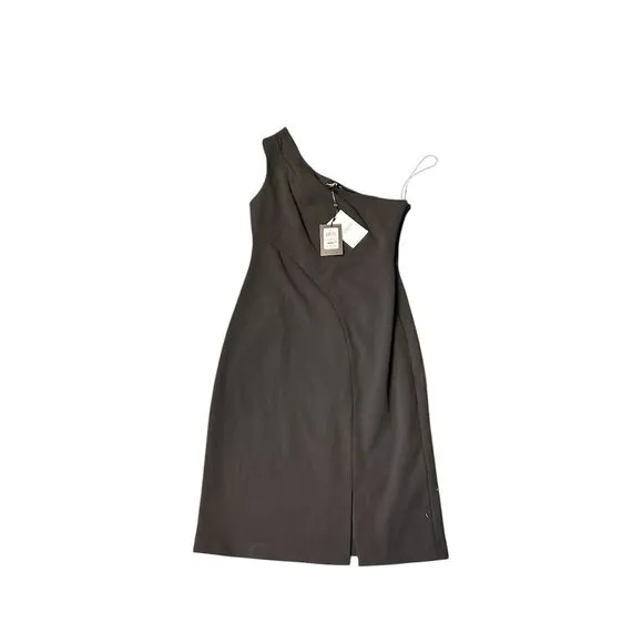 DKNY Women's One-Shoulder Black Midi Dress Size 6 Party Cocktail