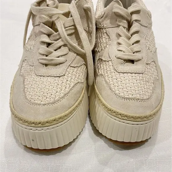 Dolce Vita Denae Platform Knit Crossweave Sneakers Sandstone Cream Size 9