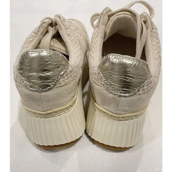 Dolce Vita Denae Platform Knit Crossweave Sneakers Sandstone Cream Size 9