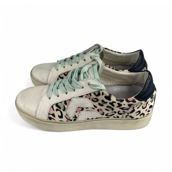 Dolce Vita Leather and Calf Hair Sneakers Women 8 Leopard 1.25&quot; Platform Comfort