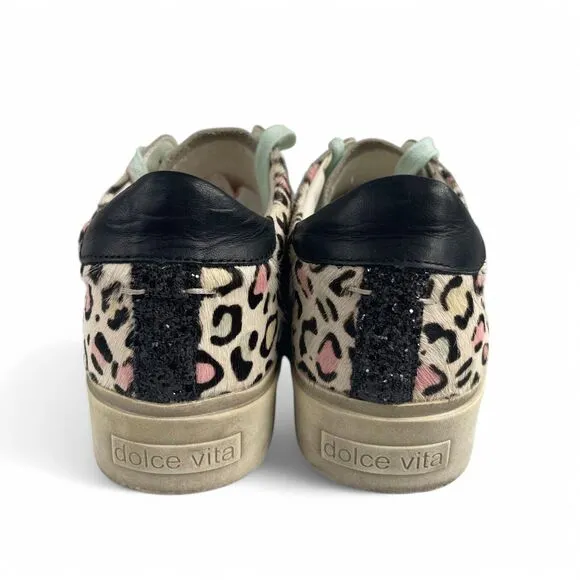 Dolce Vita Leather and Calf Hair Sneakers Women 8 Leopard 1.25&quot; Platform Comfort