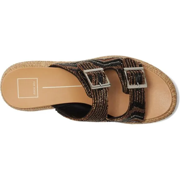 Dolce Vita Shoes Wixie Black Beaded Platform Espadrille Sandals