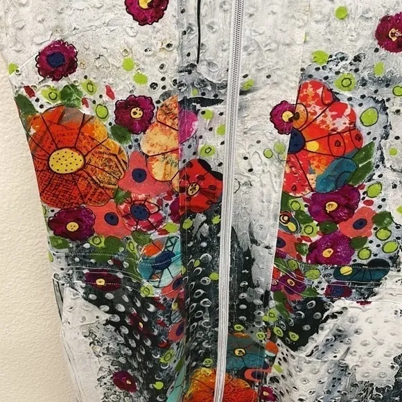 Dolcezza Multi Color Modern Floral Design Zippered Dress—Beautiful Fabric—EUC—M