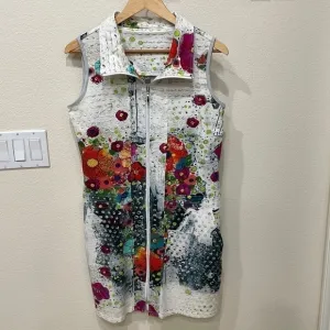 Dolcezza Multi Color Modern Floral Design Zippered Dress—Beautiful Fabric—EUC—M