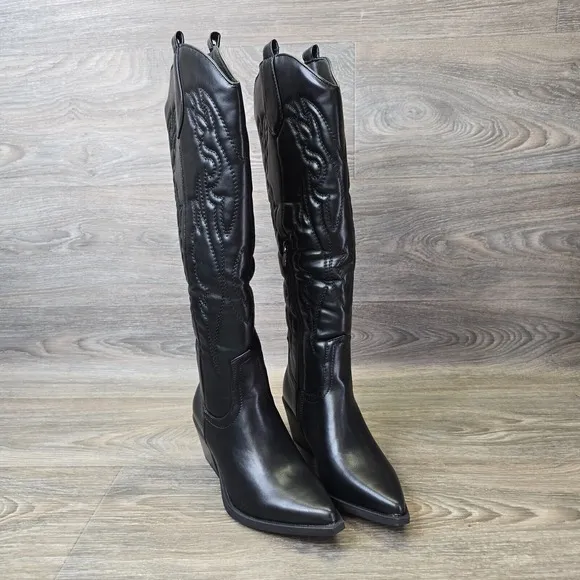 Dolls Kill Maverick Cowboy Boots Womens 6 Black Knee High Western Dallas Rodeo A