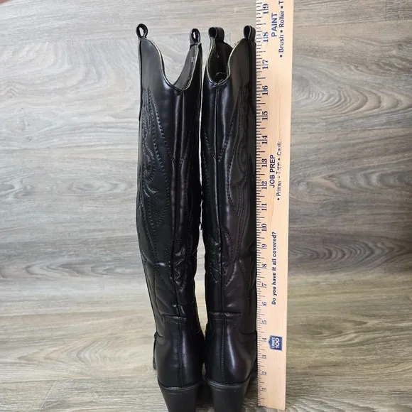 Dolls Kill Maverick Cowboy Boots Womens 6 Black Knee High Western Dallas Rodeo A