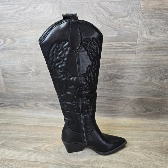 Dolls Kill Maverick Cowboy Boots Womens 6 Black Knee High Western Dallas Rodeo A
