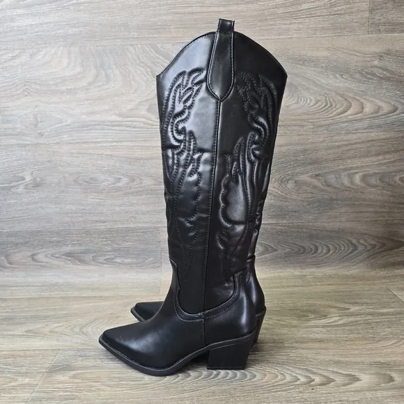 Dolls Kill Maverick Cowboy Boots Womens 6 Black Knee High Western Dallas Rodeo A