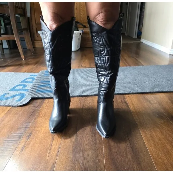 Dolls Kill Maverick Cowboy Boots Womens 6 Black Knee High Western Dallas Rodeo A