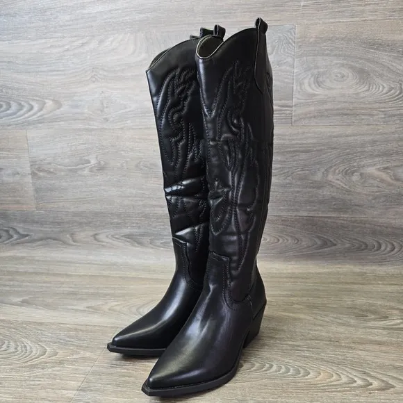 Dolls Kill Maverick Cowboy Boots Womens 6 Black Knee High Western Dallas Rodeo A