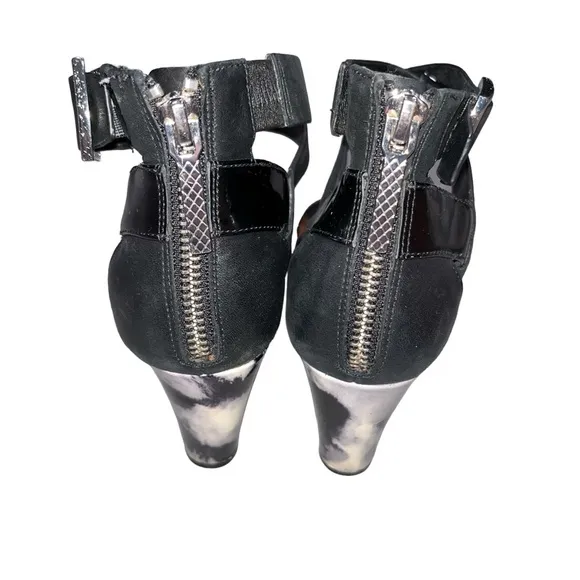 Donald J. Pliner Black Leather Marbled Heel Wedge Sandals size 8N