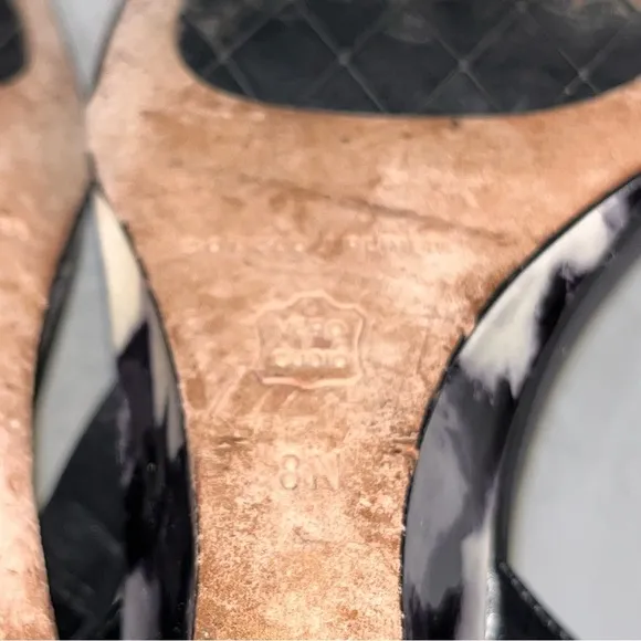 Donald J. Pliner Black Leather Marbled Heel Wedge Sandals size 8N
