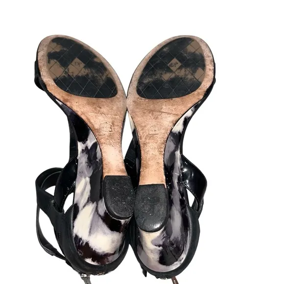 Donald J. Pliner Black Leather Marbled Heel Wedge Sandals size 8N
