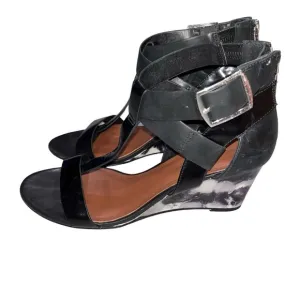 Donald J. Pliner Black Leather Marbled Heel Wedge Sandals size 8N