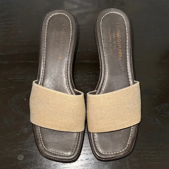 DONALD J PLINER Leather Heeled Sandals Open Toe Brown Tan Size 7.5 Made in Italy