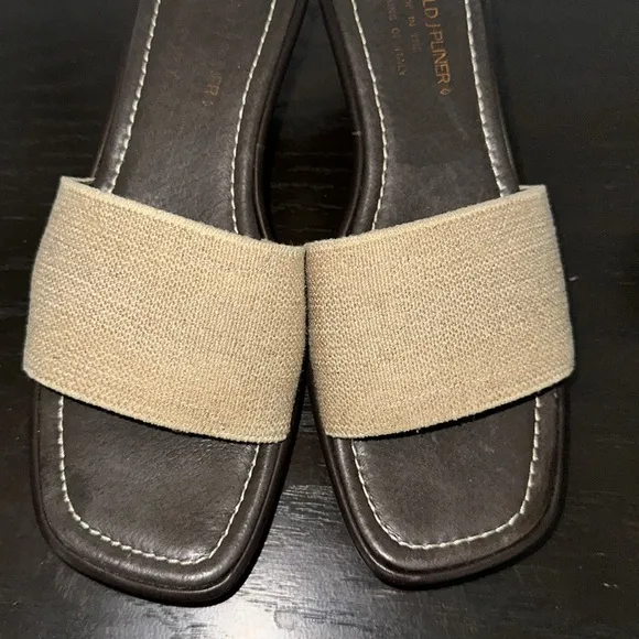 DONALD J PLINER Leather Heeled Sandals Open Toe Brown Tan Size 7.5 Made in Italy