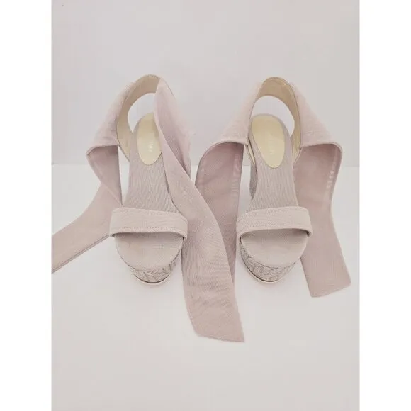 Donald Pliner Nela Beige Platform Ankle Strap Tie Wedge Nude Y2K Shoes Sandals 8