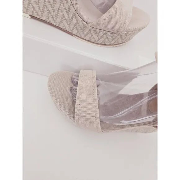Donald Pliner Nela Beige Platform Ankle Strap Tie Wedge Nude Y2K Shoes Sandals 8