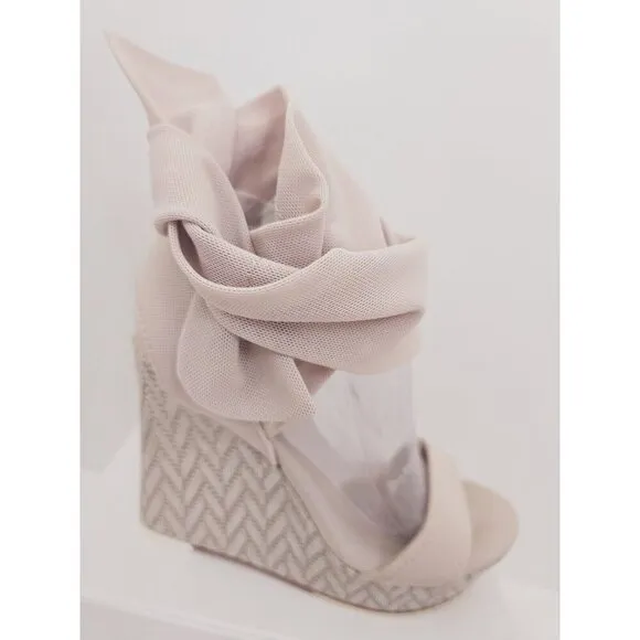 Donald Pliner Nela Beige Platform Ankle Strap Tie Wedge Nude Y2K Shoes Sandals 8