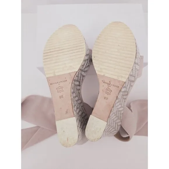 Donald Pliner Nela Beige Platform Ankle Strap Tie Wedge Nude Y2K Shoes Sandals 8