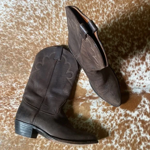 Double H Brown Shoes Western Cowboy Leather Pointed Toe Heeled Boots