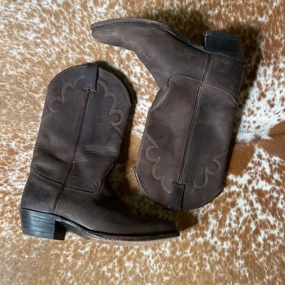 Double H Brown Shoes Western Cowboy Leather Pointed Toe Heeled Boots