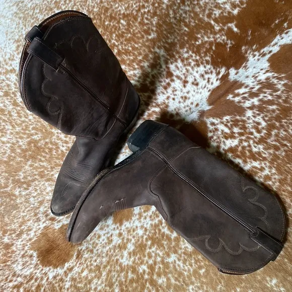 Double H Brown Shoes Western Cowboy Leather Pointed Toe Heeled Boots