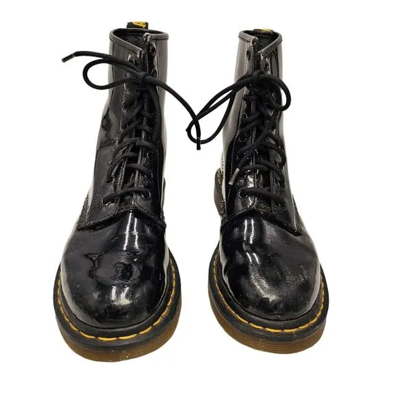 Dr. Marten 1460 Boots Women’s Size 8 Black Patent Vegan Leather Combat Boots