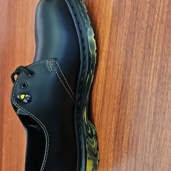 Dr Martens 1461 Black Leather Oxford Shoes Black &amp; Yellow  Marbled Sole M8, W9
