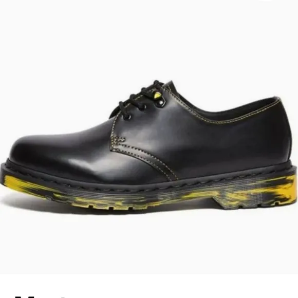 Dr Martens 1461 Black Leather Oxford Shoes Black &amp; Yellow  Marbled Sole M8, W9