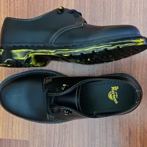 Dr Martens 1461 Black Leather Oxford Shoes Black &amp; Yellow  Marbled Sole M8, W9