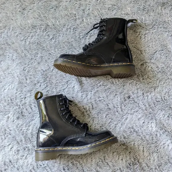 Dr. Martens Black 1460 Patent Leather Shiny Leather Boots Combat Lace Up Size 5