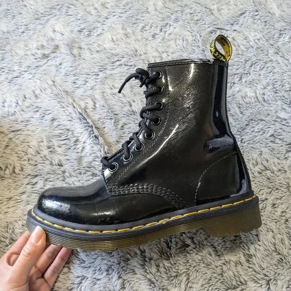 Dr. Martens Black 1460 Patent Leather Shiny Leather Boots Combat Lace Up Size 5