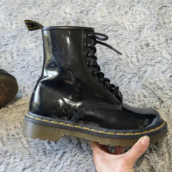 Dr. Martens Black 1460 Patent Leather Shiny Leather Boots Combat Lace Up Size 5