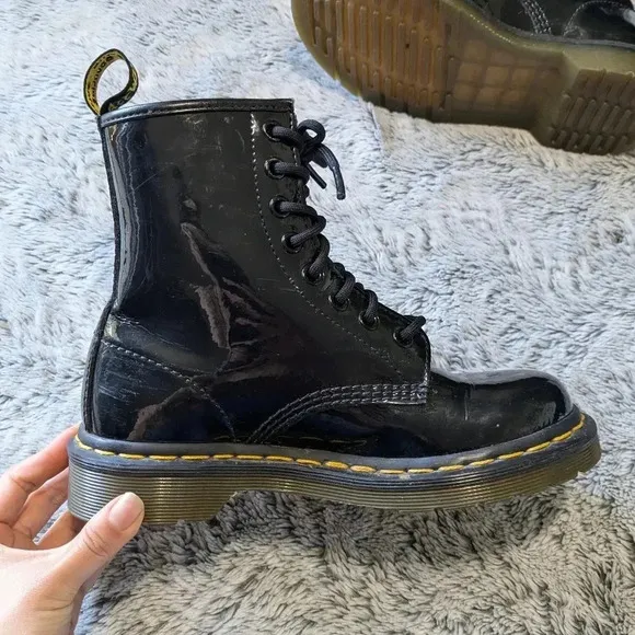Dr. Martens Black 1460 Patent Leather Shiny Leather Boots Combat Lace Up Size 5