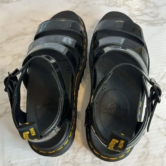 Dr. martens ladies blaire platform gladiator sandals in black patent leather 9