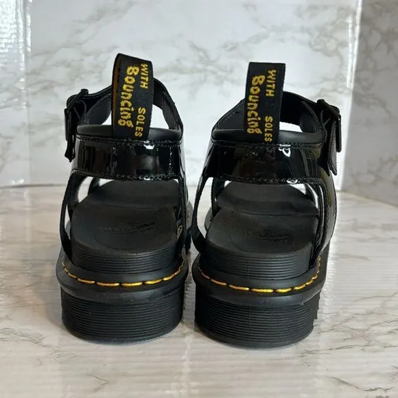 Dr. martens ladies blaire platform gladiator sandals in black patent leather 9
