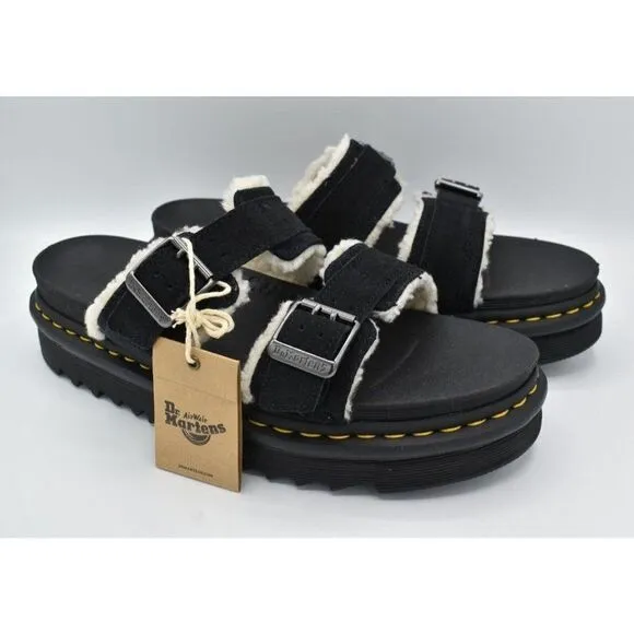 Dr Martens Mens Size 12 Myles Black Suede Buckle Slide Sandals Shoes