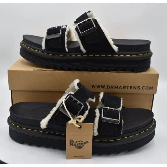 Dr Martens Mens Size 12 Myles Black Suede Buckle Slide Sandals Shoes