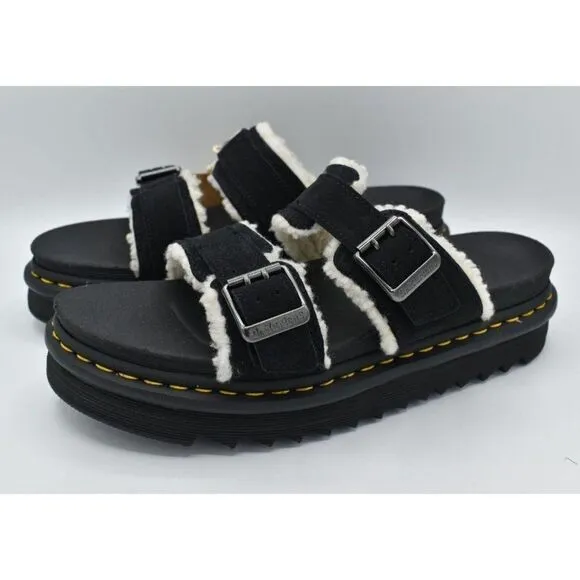Dr Martens Mens Size 12 Myles Black Suede Buckle Slide Sandals Shoes