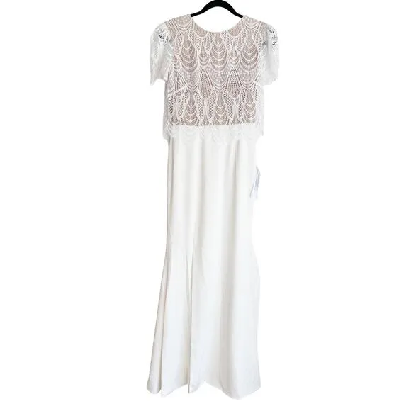 Dress the Population Ramona Lace Popover Bodice Trumpet Gown Dress White S NWT