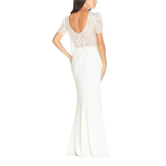 Dress the Population Ramona Lace Popover Bodice Trumpet Gown Dress White S NWT