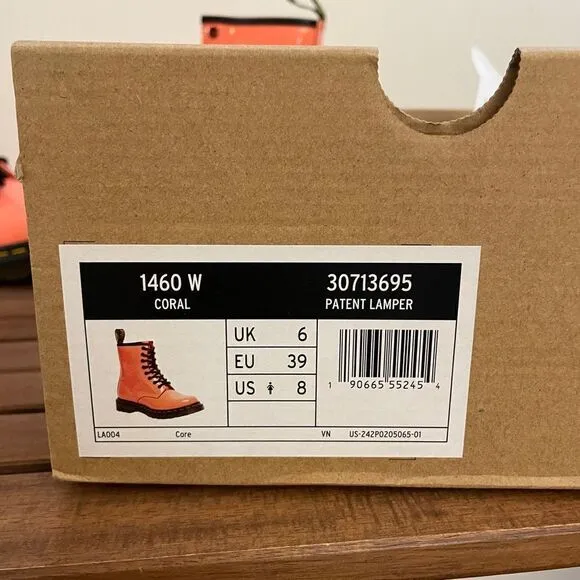 Dr.Martens 1460 Patent Leather Lace Up Boots Coral US Women 8/UK 6(30713695)$170
