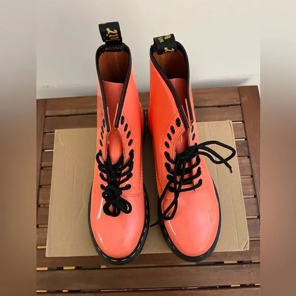 Dr.Martens 1460 Patent Leather Lace Up Boots Coral US Women 8/UK 6(30713695)$170