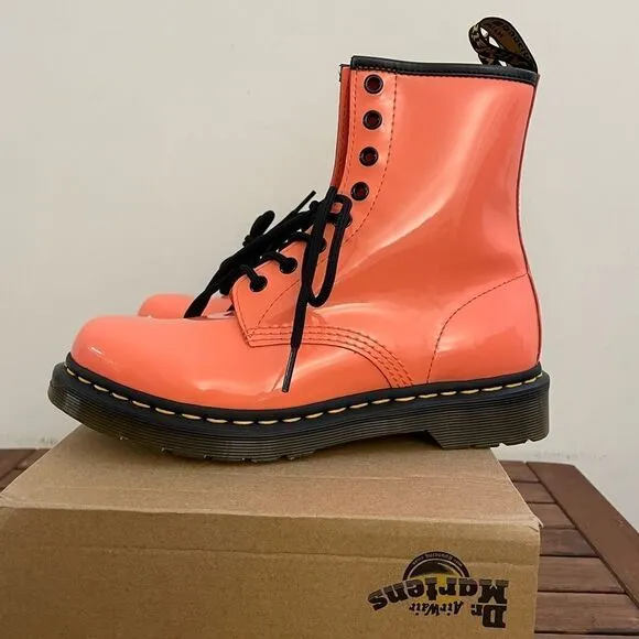 Dr.Martens 1460 Patent Leather Lace Up Boots Coral US Women 8/UK 6(30713695)$170