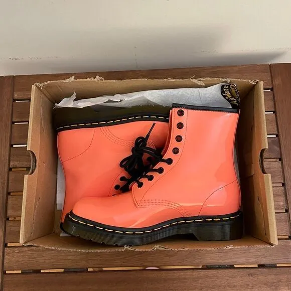 Dr.Martens 1460 Patent Leather Lace Up Boots Coral US Women 8/UK 6(30713695)$170