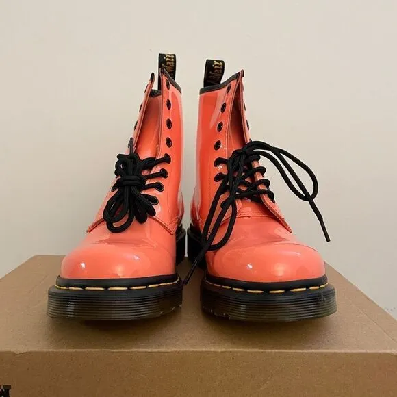 Dr.Martens 1460 Patent Leather Lace Up Boots Coral US Women 8/UK 6(30713695)$170