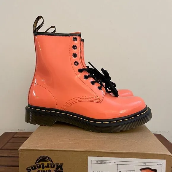 Dr.Martens 1460 Patent Leather Lace Up Boots Coral US Women 8/UK 6(30713695)$170