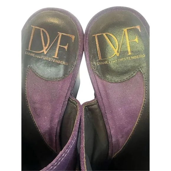 DVF Diane Von Furstenberg Purple Emmersin Studded Wood Heel Platform Clog Shoes