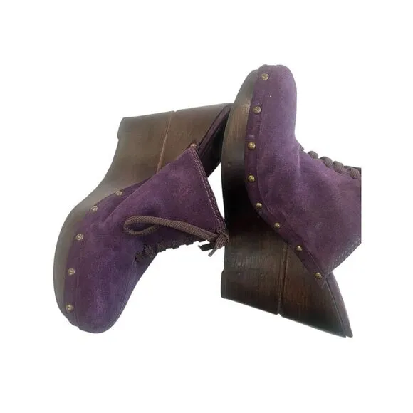 DVF Diane Von Furstenberg Purple Emmersin Studded Wood Heel Platform Clog Shoes